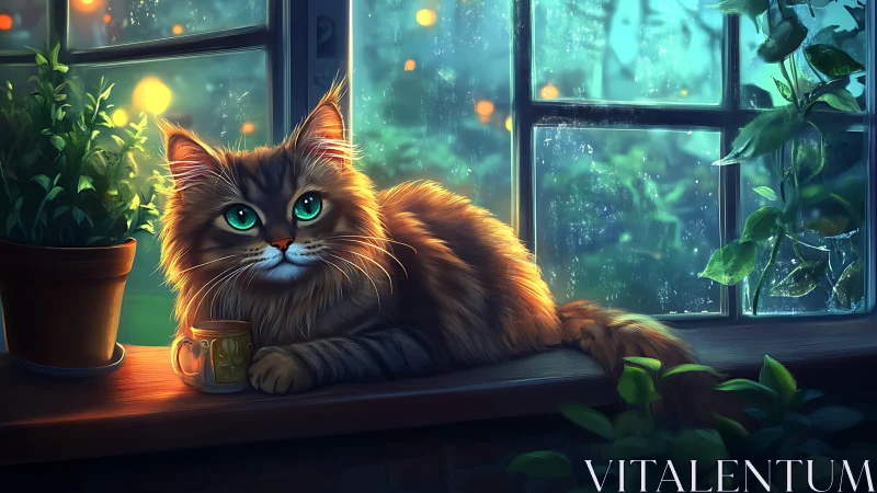 Luminous Feline Guardian: Fantasy Digital Portrait Study.