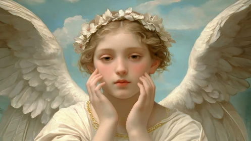 Gentle angelic portrait glowing with soft skylit serenity.