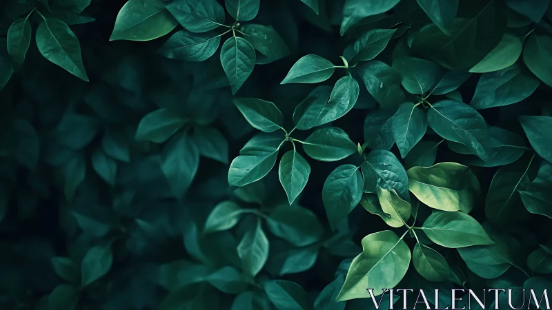 Deep teal foliage pattern with selective leaf highlights.