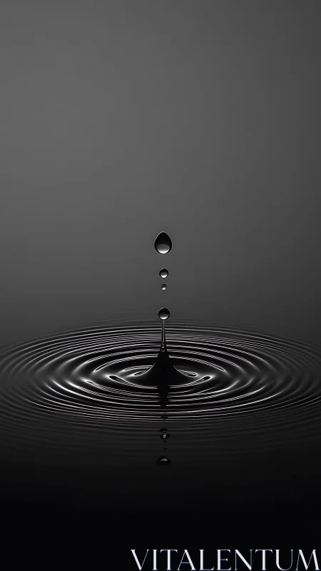 Monochrome water droplet impact with concentric ripples in sharp focus