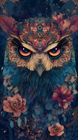 Intricate floral owl portrait renders mystical nocturnal gaze