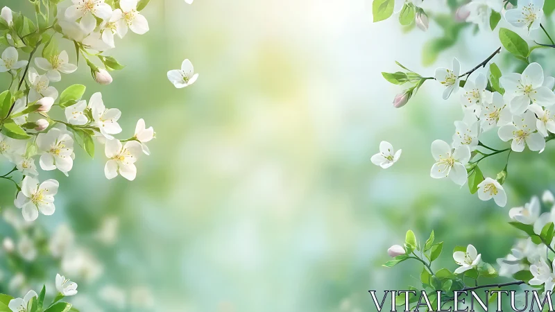 Spring Blossoms Frame Garden Scene with Delicate White Flowers