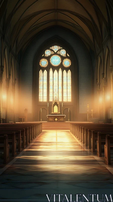 Morning light pours gently into a quiet cathedral nave