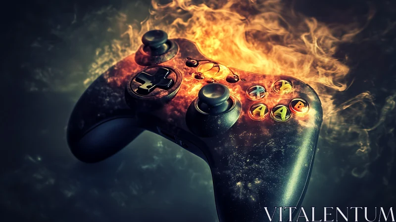 Gaming Controller in Flames: Digital Surrealism with Fiery Texture.