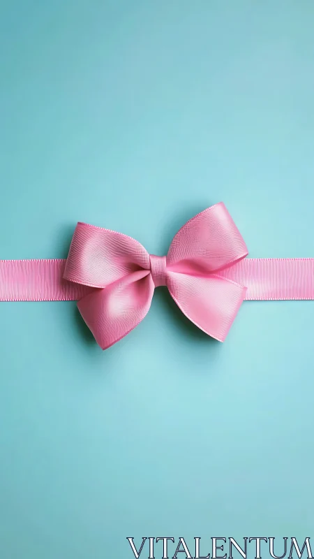 Soft Pink Ribbon Bow Dancing Against Turquoise.