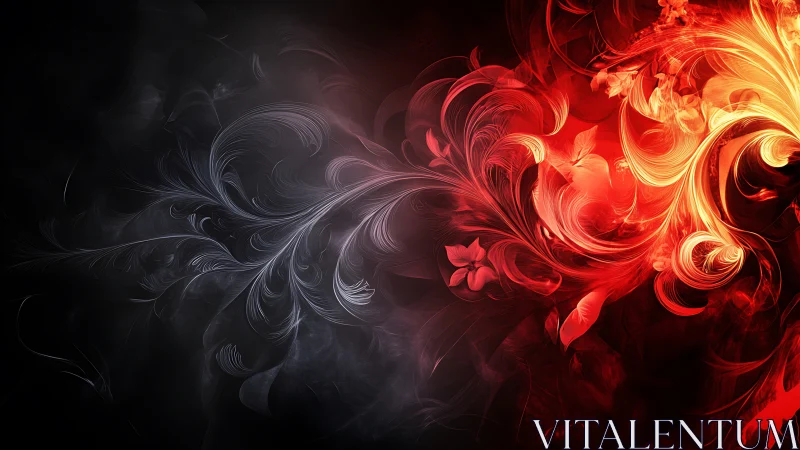 Bilateral abstract floral energy swirl with red to black gradient