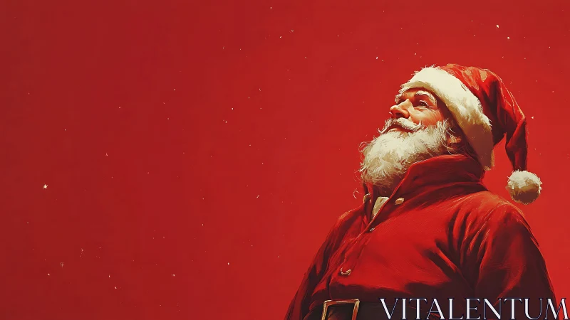 Stargazing Santa draped in cranberry midnight sky glow.