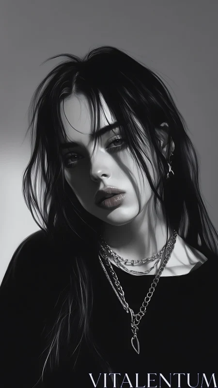 Monochrome digital portrait studies chiaroscuro on metal chains