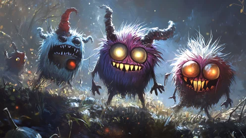 Glow-eyed forest fiends parade through moonlit underbrush.