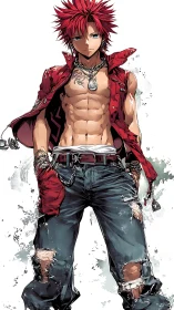 Confident red haired rebel standing with relaxed bold energy.