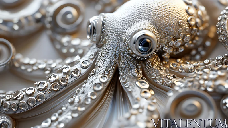 Metallic octopus sculpture reflects intricate chrome detail