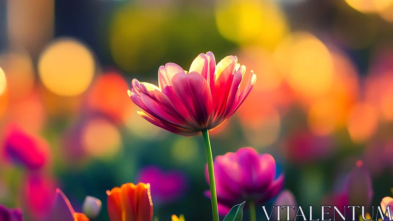 Pink daisy flower in soft focus garden setting