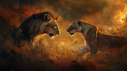 Lion and Lioness Confrontation in Inferno.