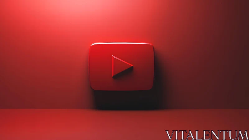 3D YouTube Play Button Logo on Red Minimalist Background.