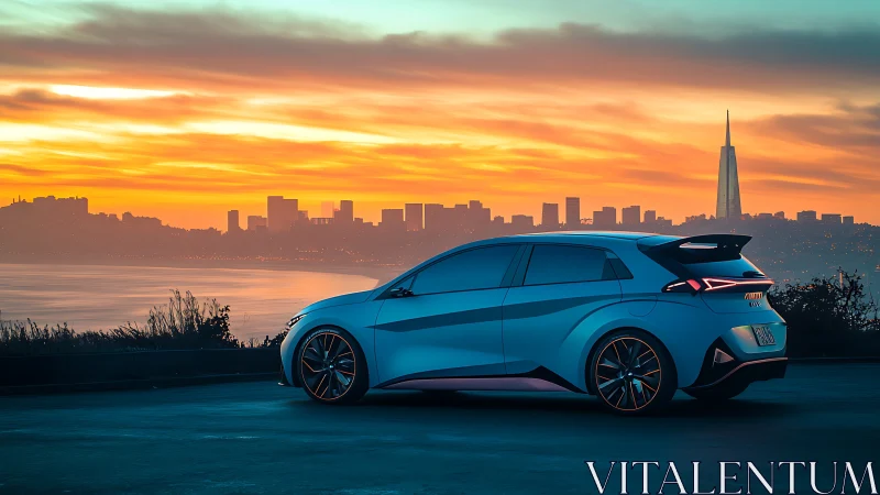 Electric skyline sprinter parked under sherbet sunset glow.