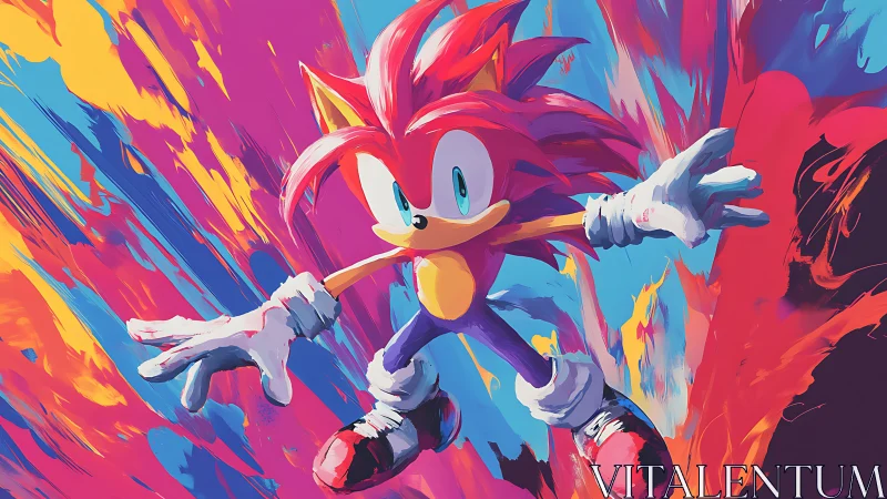 Energetic pink hedgehog character against bold paint splash