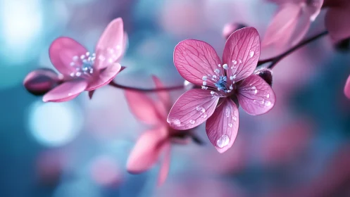 Gentle pink blossoms glowing softly in dreamy morning light.