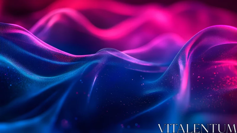 Abstract neon waves in vibrant blue and pink digital art style.