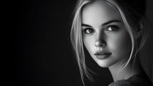 Monochrome female portrait renders hyperreal tonal precision