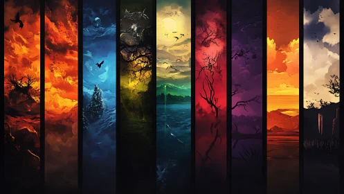 Prismatic skies dividing seasons into painted dream portals.