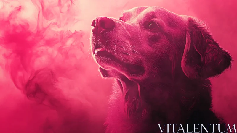 Dreamy pink dog portrait glowing with gentle wonder.