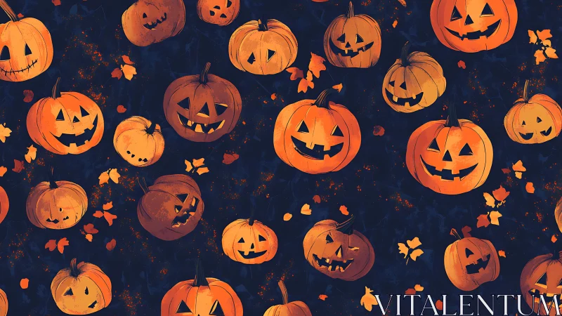 Repeating jack-o&rsquo;-lantern pattern with stylized lighting and texture