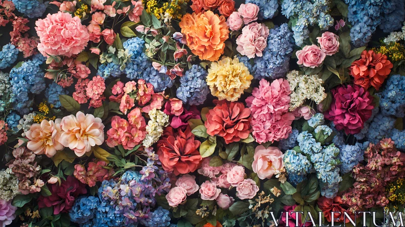 Dense Floral Composition: Full-Frame Layered Botanical Arrangement.