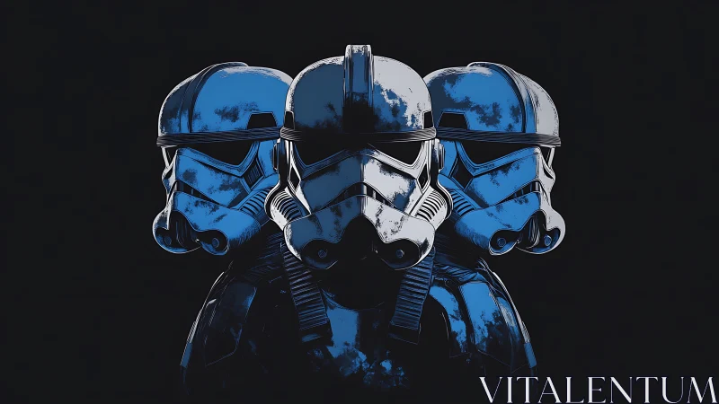 Bold sci-fi soldiers stand together in calm, steady formation