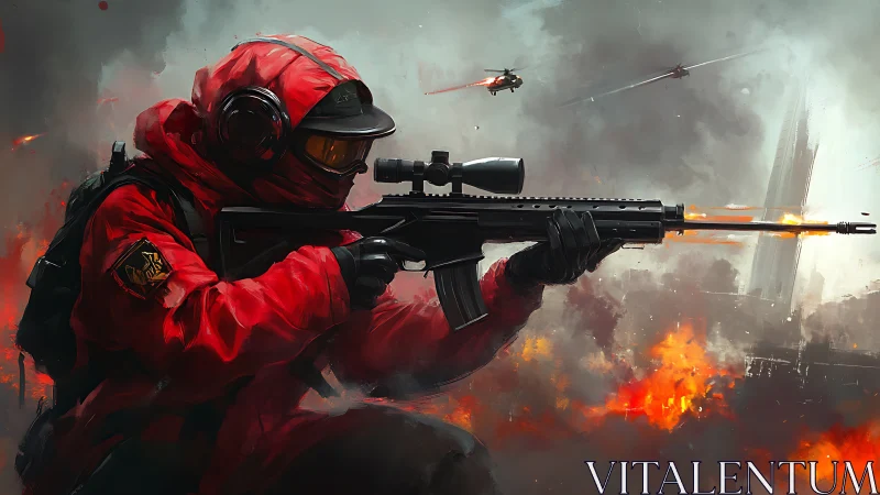 Elite Soldier in Red Gear Ready for Action.
