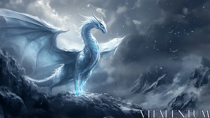 Glacial dragon panorama in luminous fantasy digital painting.