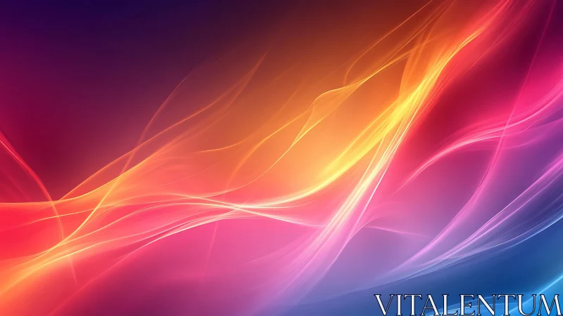 Vibrant neon light waves flow across a radiant gradient sky