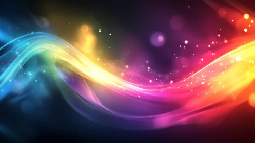 Spectral light waveforms with multicolor energy trails and bokeh