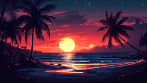 Sunset whispers over a dreamy tropical shoreline.