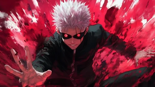 White haired figure with red energy field in dynamic pose.