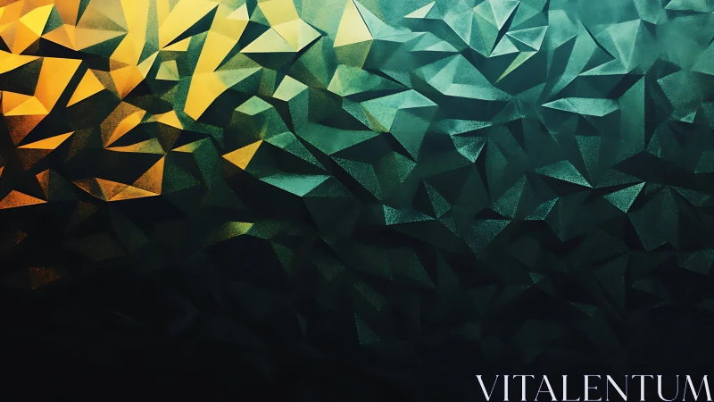 Prismatic low-poly shards in teal and amber gradient field.