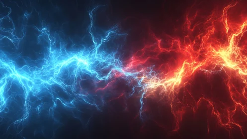 Opposed blue and red plasma arcs in dynamic collision field