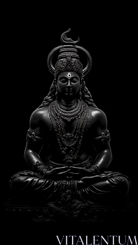 Serene Shiva sculpture in dramatic monochrome lighting focus.