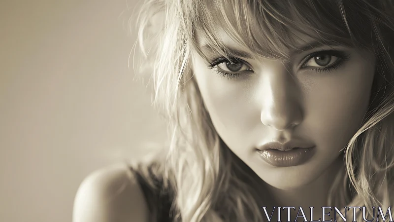 Monochrome close-up portrait with shallow depth rendering.