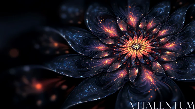 Fractal cosmic flower bloom with radiant ember filaments.