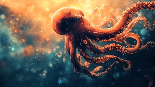 Solar-swept octopus drifts through glowing cosmic currents