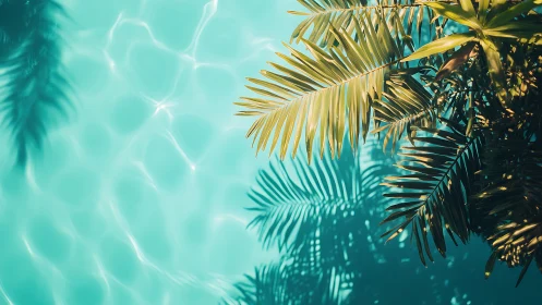 Golden palm fronds cast dreamy shadows over turquoise water