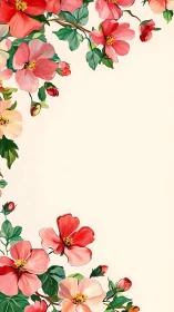 Pink Floral Border: Botanical Illustration with Garden Blooms.