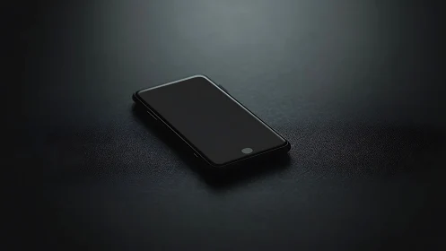 Black smartphone on dark textured surface with dramatic lighting