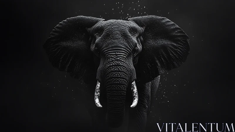 Front-facing elephant portrait on dark background in profile.