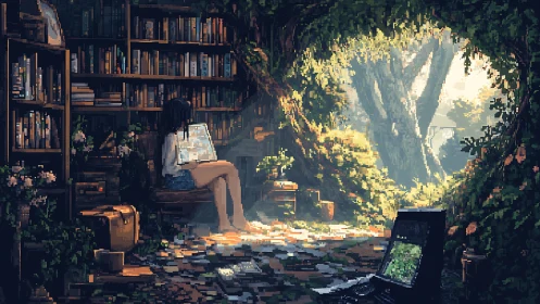 Sunlit forest library invites a quiet moment of wonder