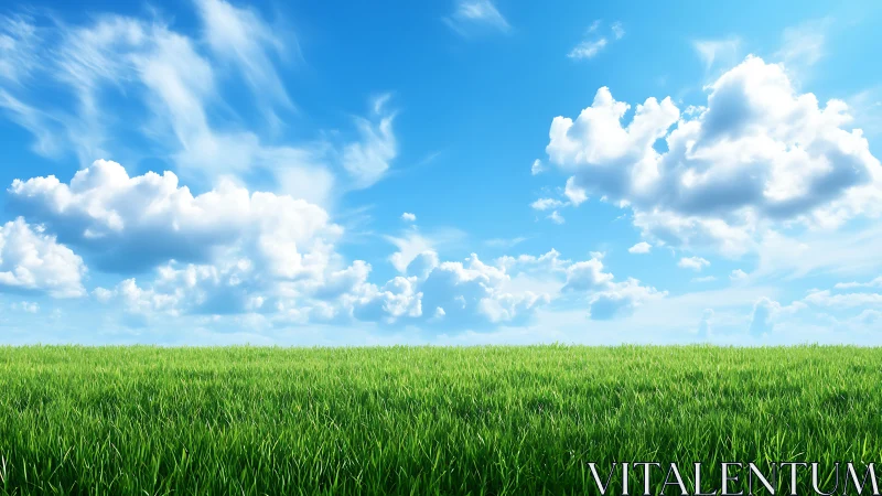 Endless green meadow under playful cloud-drifted sky.