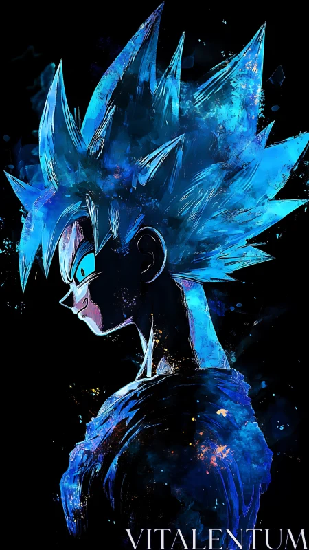 Storm-charged anime warrior crowned in electric azure fire.