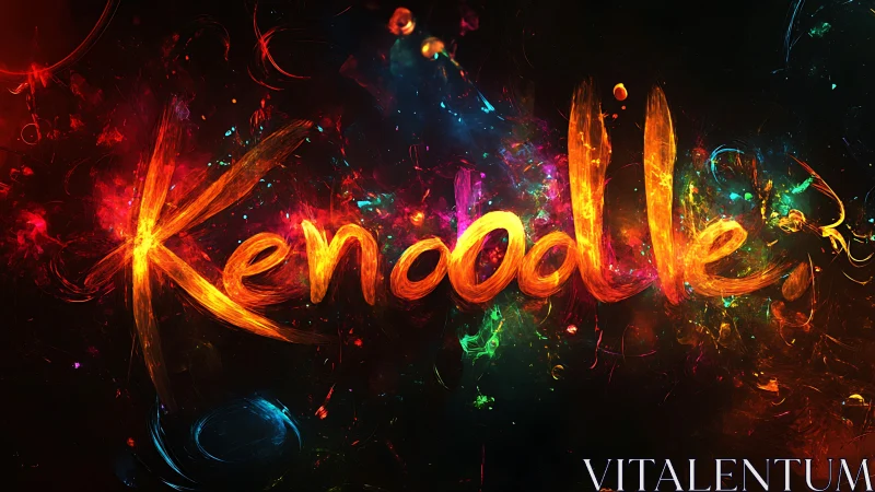 Kendoodle logotype in luminous spectral particle typography.