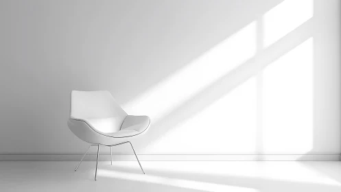 White modern lounge chair sits in bright minimal interior