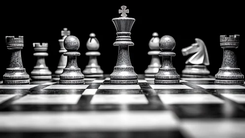 Monochrome chess king close-up with shallow depth of field.